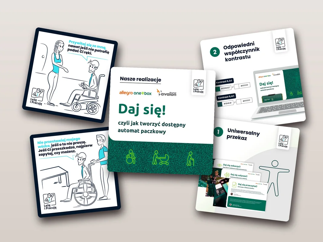 Kolaż ilustracji i slajdów marki Leżę i Pracuję