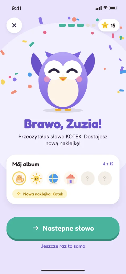 Ekran aplikacji: Brawo – nowa naklejka w albumie