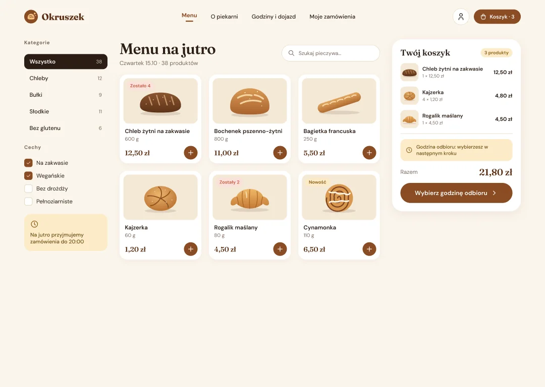 Ekran na komputerze: Menu na jutro z koszykiem