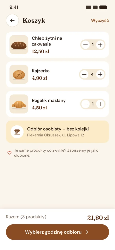 Ekran aplikacji: Sprawdza koszyk – bez szukania produktów