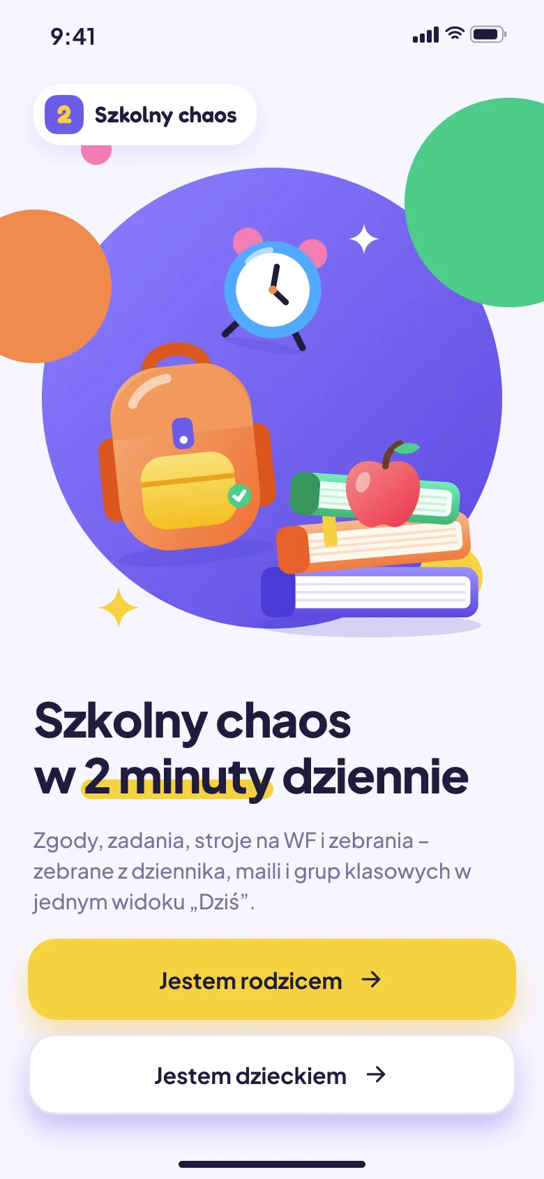 Ekran aplikacji: Start – wybór roli