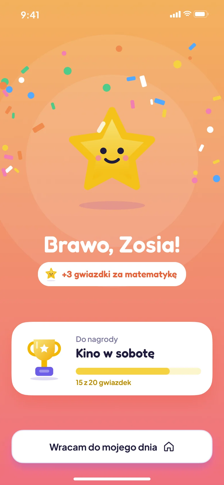Ekran aplikacji: Brawo – gwiazdki