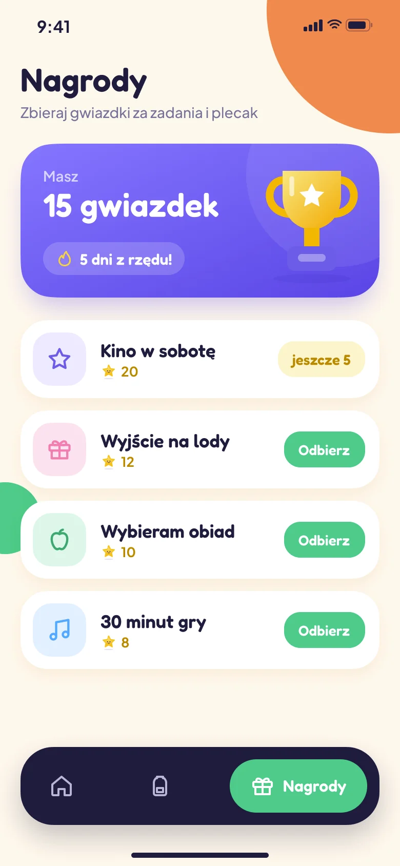 Ekran aplikacji: Nagrody
